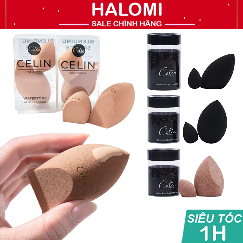 Bông Mút Tán Nền Celin 2 Chiếc gồm nâu và đen chuyên cho trang điểm Siêu Mềm Đàn Hồi Cao