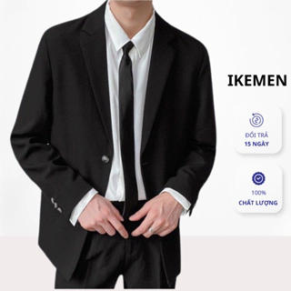 Áo khoác blazer nam form rộng hàn quốc màu đen, kem 2 khuy cài thời trang IKEMEN