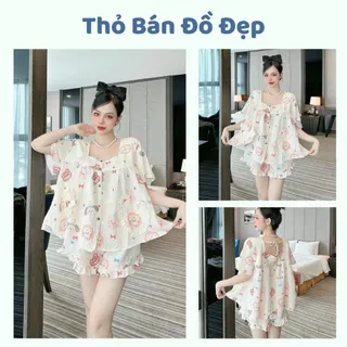 Đồ bộ cao cấp TAY NGẮN BABY DOLL, quần áo nữ mặc nhà vải đũi xốp, set đồ nữ freesize, mã BBD001