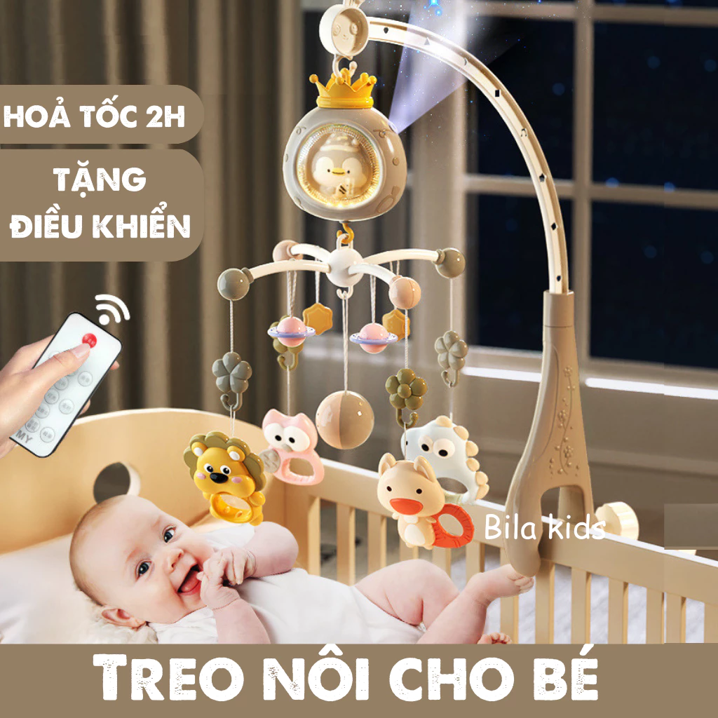 Đồ chơi treo nôi cũi cho bé sơ sinh TẶNG ĐIỀU KHIỂN kèm gặm nướu  có hộp nhạc xoay 360 độ chế độ hẹn giờ tự tắt