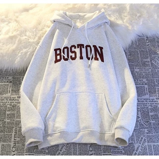 Áo hoodie nữ nam khoác nỉ unisex chất liệu nỉ bông dày dặn có mũ in chữ BOSTON