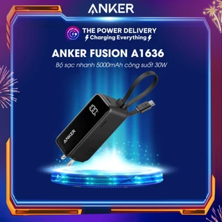 Bộ sạc nhanh Anker Fusion A1636 5000mah, công suất 30W PD, 22.5W cáp Type C tích hợp, màn hình hiển thị chi tiết