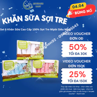 Set 6 khăn sữa cao cấp 100% sợi tre MIPBI siêu mềm, không xù, không bụi vải, kích thước 30*30cm