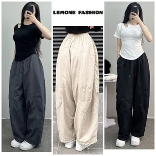 Quần Harem Nữ BIGSIZE Lemone Fashion Quần Harem Gió Nhăn 2 Túi Vải Parachute Dáng Rộng Unisex MA028