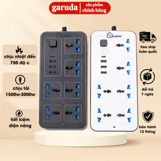 Ổ điện đa năng chính hãng GARUDA 3 cổng USB 15v sạc nhanh, 1 type c, chống cháy, ổ chịu tải 1500W đến 3000W, nhựa pp