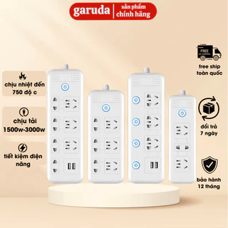 Ổ cắm điện đa năng thông minh GARUDA 2 cổng USB 15v sạc nhanh, chống cháy, ổ chịu tải 2500W, tiết kiệm 30 kilowatt giờ