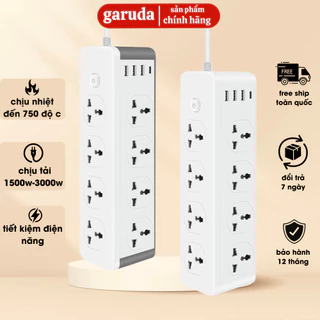 Ổ cắm điện đa năng chính hãng GARUDA 3 cổng USB 15v sạc nhanh, 1 type c, chống cháy, ổ chịu tải 3000W, chất liệu nhựa pp