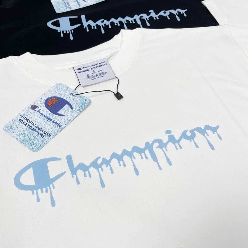 Áo thun CHAMPION logo chảy cao cấp dày dặn, áo phông Unisex nam nữ phong cách full bọc tag