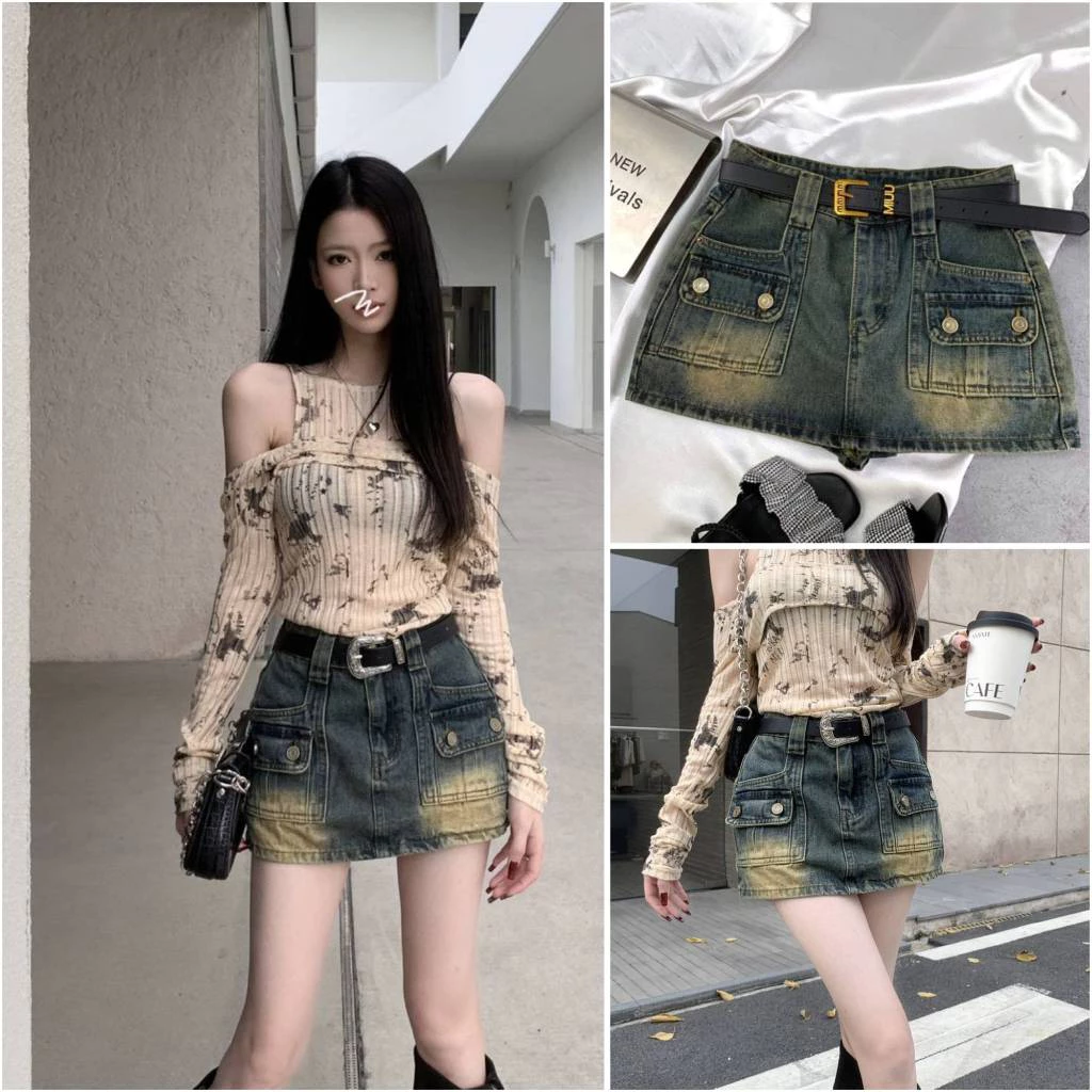 chân váy bò jean chữ a nữ jeans cạp cao phong cách style 21989849065