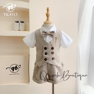 Đồ Bé Trai Vest Bé Trai Cộc Tay Lãng Tử Kèm Áo Sơ Mi,Nơ Và Hoa Cài Quỳnh Boutique