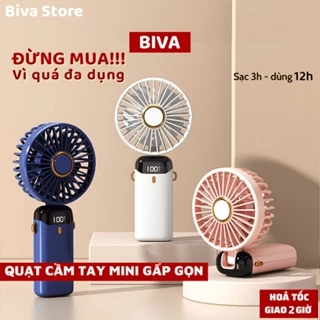 Quạt cầm tay tích điện 5 tốc độ gió linh hoạt, quạt mini 3 in 1 đeo cổ gấp gọn giá đỡ điện thoại