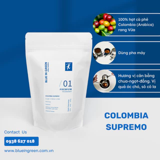 Cà phê rang Colombia Supremo - Rang Vừa - Blue in Green Coffee Roasters