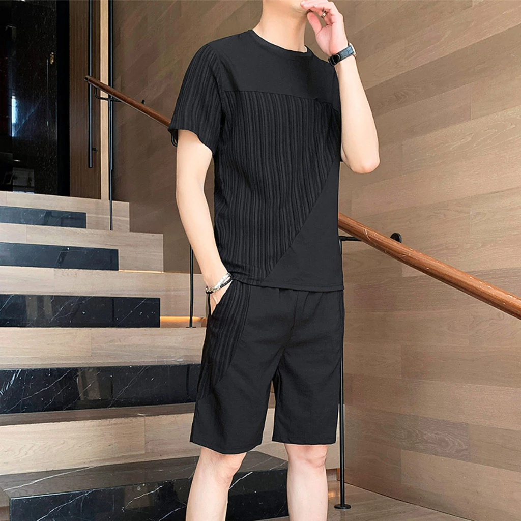 Bộ đồ thể thao nam mùa hè ECOLLECT SS30,quần short áo thun cổ tròn vải umi hàn mix đũi mát lạnh thời trang đi biển 2025