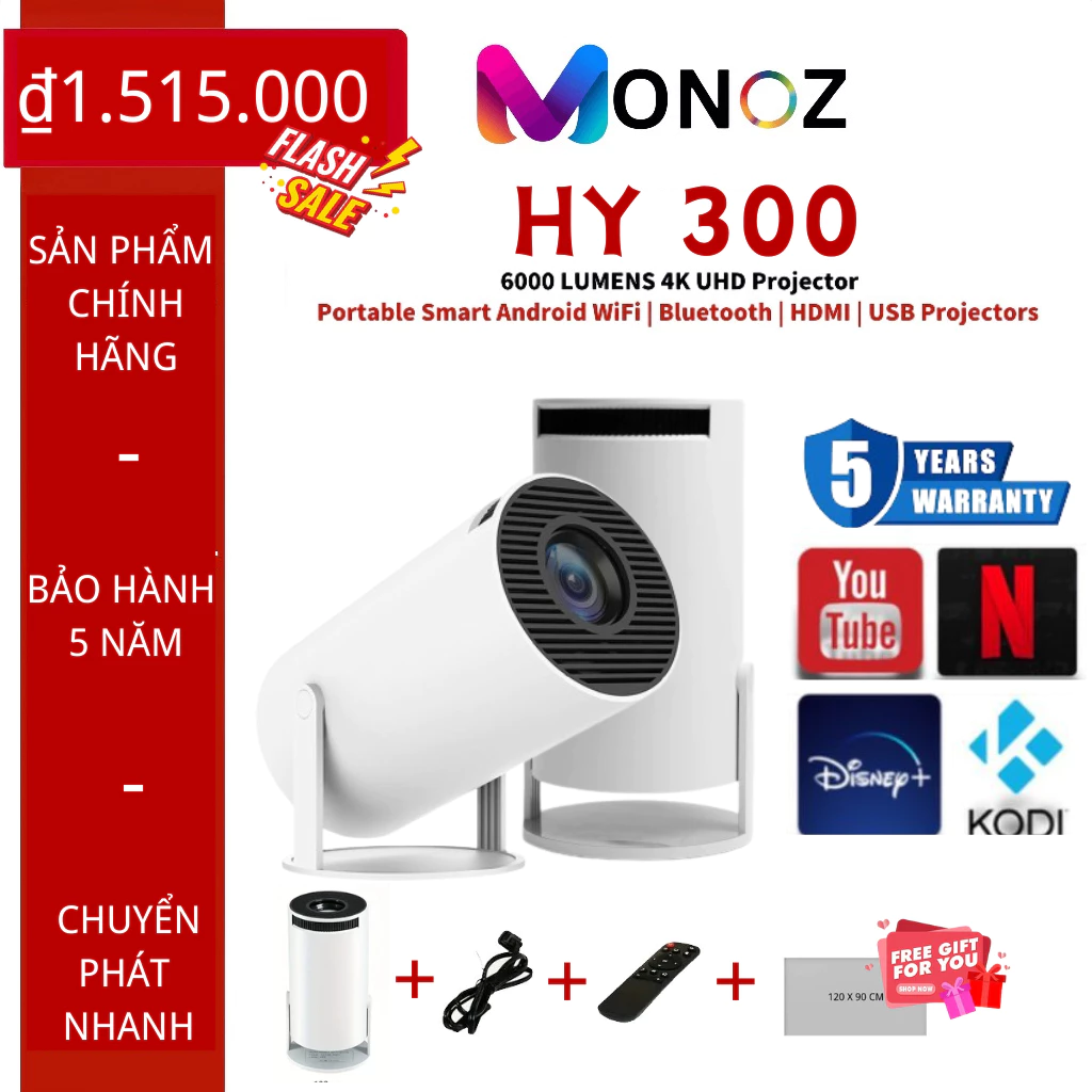 ⭐HY300⭐Máy chiếu mini HY300 Full HD android 11.0 Bluetooth 5.0 cho điện thoại máy chiếu phim Bảo hành 5 năm