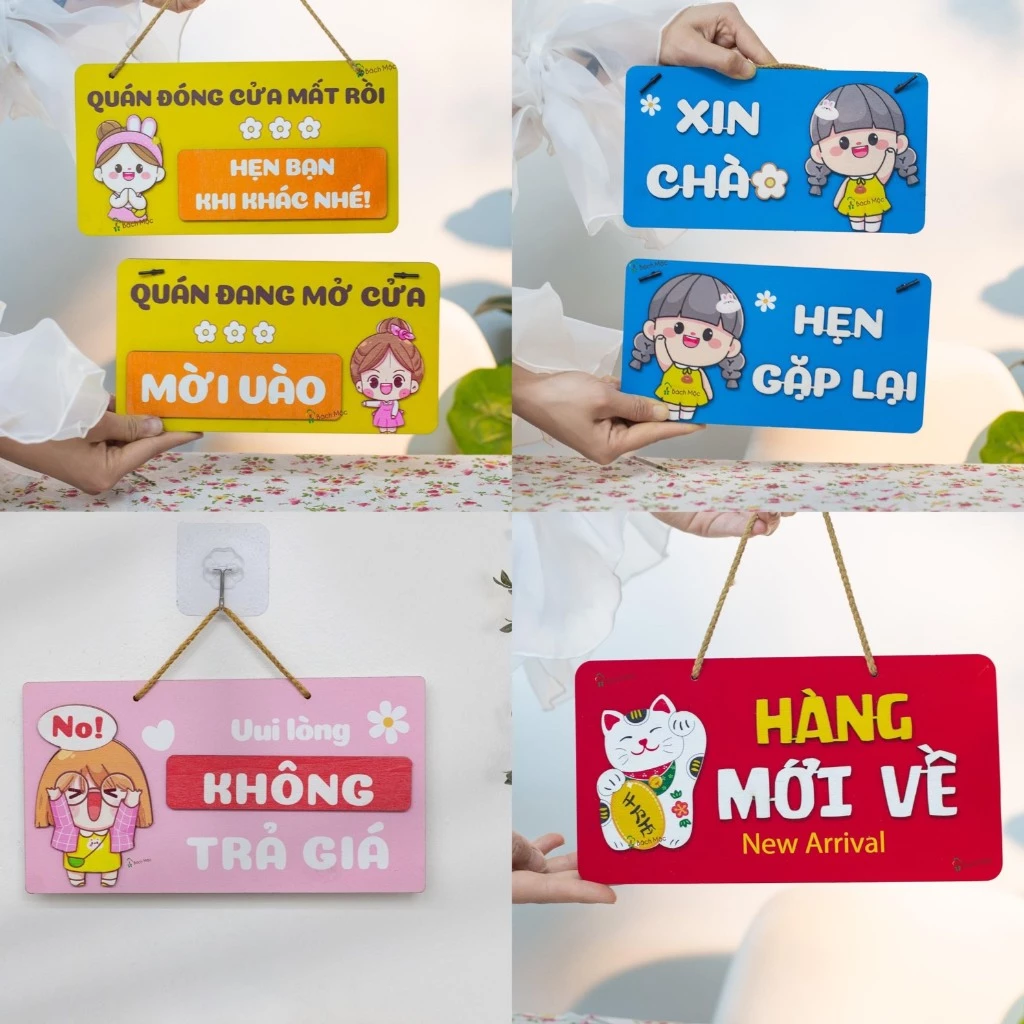 Bảng Gỗ decor trang trí cửa hàng, Quán, shop mẫu mới 2024