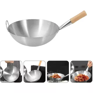 Chảo Inox hàng dày cán gỗ 32cm> 45cm- Chảo đáy tròn sử dụng bếp gas