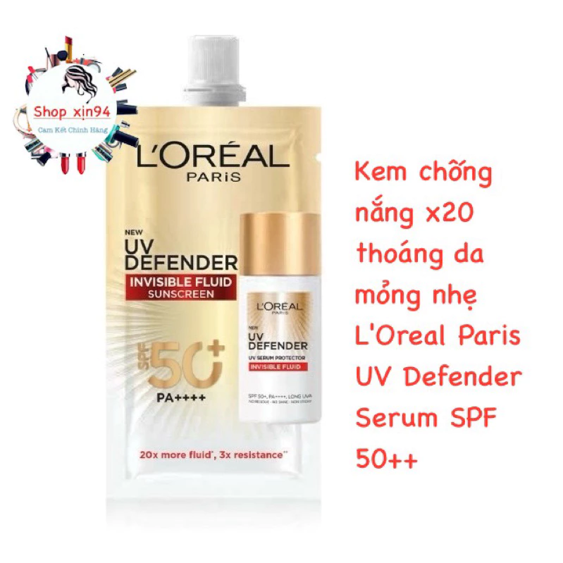 (Dete 27)Kem Chống Nắng L’Oreal Paris Mịn Nhẹ Kiềm Dầu UV Defender SPF 50+ PA ++++ 15ml