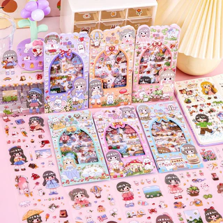 Sticker hình bé gái công chúa dễ thương có sẵn keo