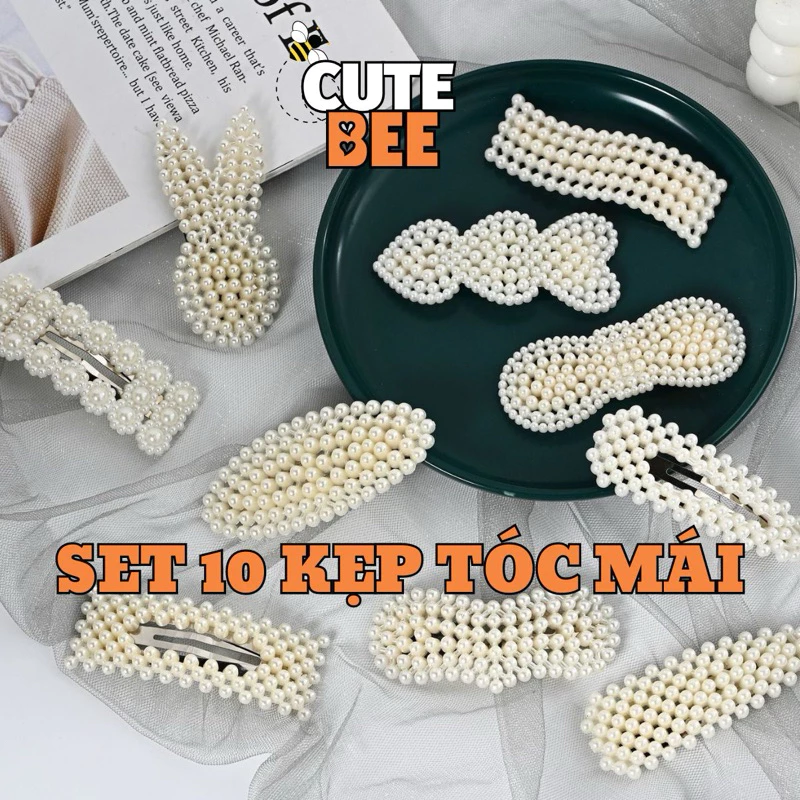 Vỉ 10 chiếc kẹp đính hạt ngọc phong cách Hàn Quốc nhiều mẫu không trùng cho mẹ và bé - Đồ chơi CUTE BEE