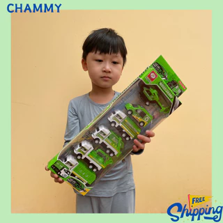 Bộ 5 xe ô tô chở rác CHAMMY đồ chơi xe trực thăng cho bé trai