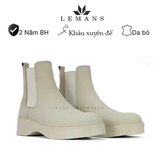 The Breakthrough Chunky CHELSEA Boots Tan da Nubuck Lemans - BST độc quyền, đế cao 6cm Full cao su nguyên khối BH 24T