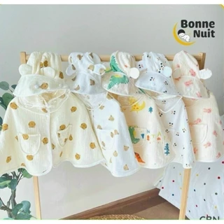 Áo chống nắng muslin cho bé kèm mũ chắn giọt bắn, bụi bẩn