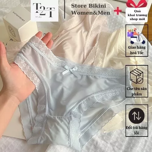 Quần Lót Nữ Đúc Su Lụa Băng Tàng Hình Cao Cấp Viền Ren Hoa Đính Nơ Siêu Mỏng Nhẹ 199