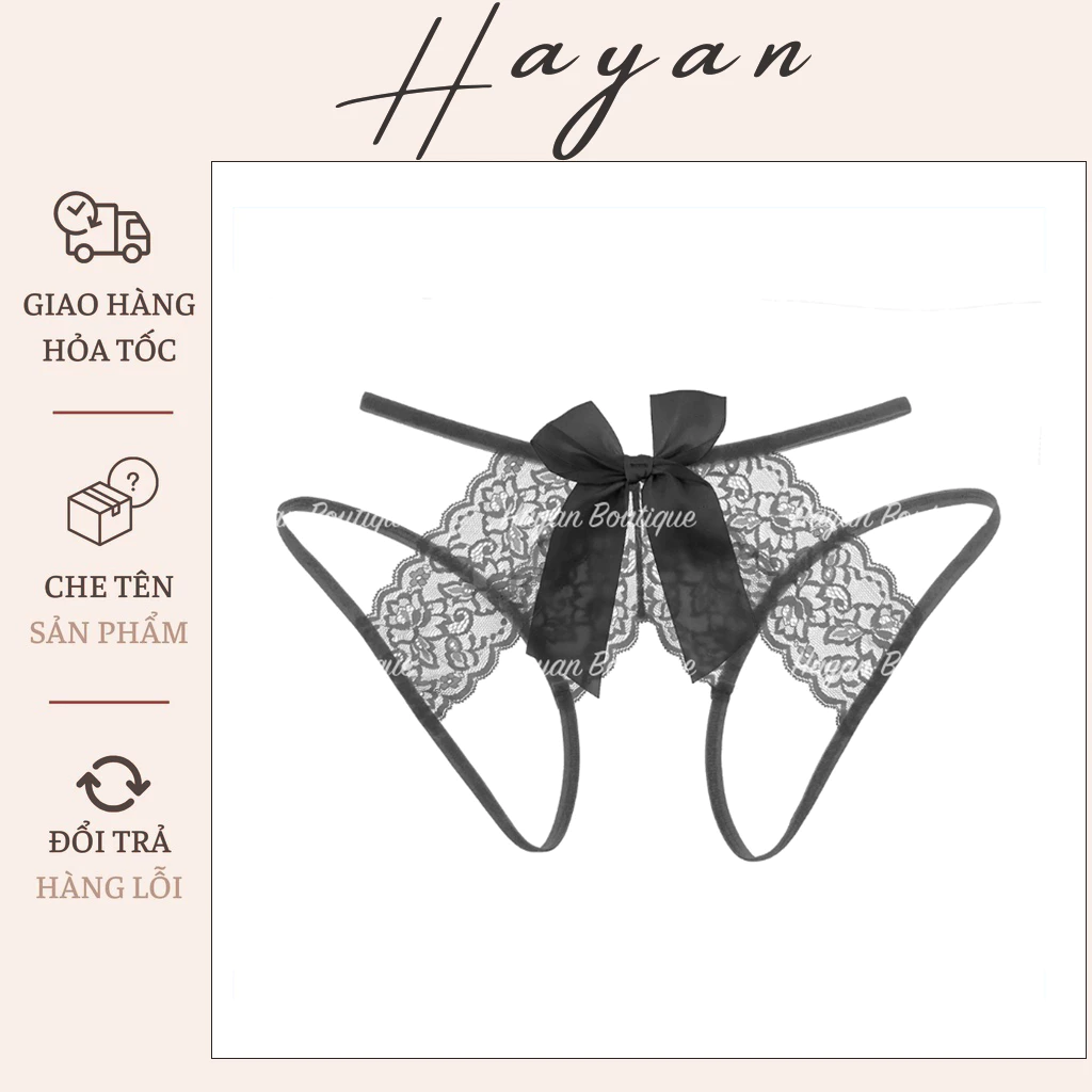 HT012 Quần lót nữ sexy lọt khe quyến rũ, quần lót ren xẻ đáy thiết kế dính nơ gợi cảm HT012