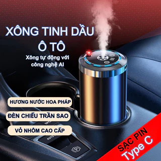 Máy khuếch tán tinh dầu thơm xe ô tô máy xông tinh dầu phun sương khử mùi tạo độ ẩm ô tô có đèn led sao trần