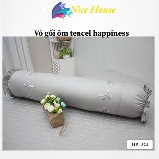 Vỏ gối ôm kéo khóa cao cấp Happiness, Ruột ôm thêu hoa kích thước 35x100cm _ Nice House