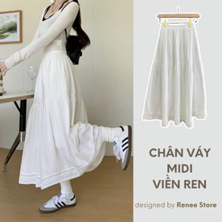 Chân váy midi kiểu chữ A viền ren 2 lớp, chân váy dài 2 tầng thời trang Renee Store - V388