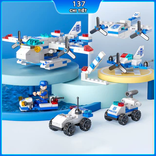 Đồ chơi lắp ráp lego máy bay cảnh sát 137 chi tiết, Xếp hình lego trực thăng swat 6 mô hình kèm nhân vật đồ chơi cho bé