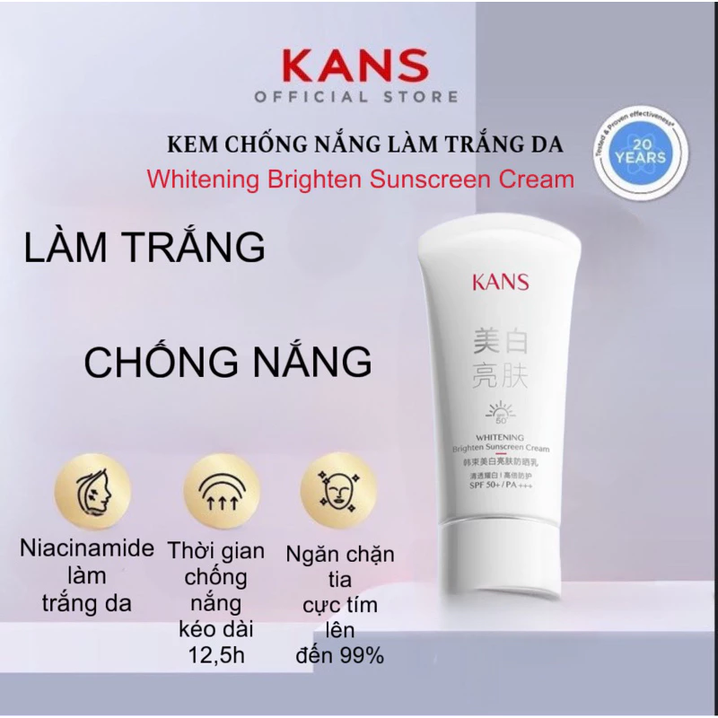 Kem chống nắng làm trắng sáng da Kans