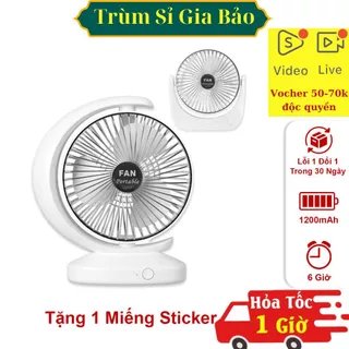 Quạt mini tích điện để bàn xoay 180 độ, máy quạt pin sạc điện usb làm mát công suất lớn 3 chế độ gió 1200 mAh.