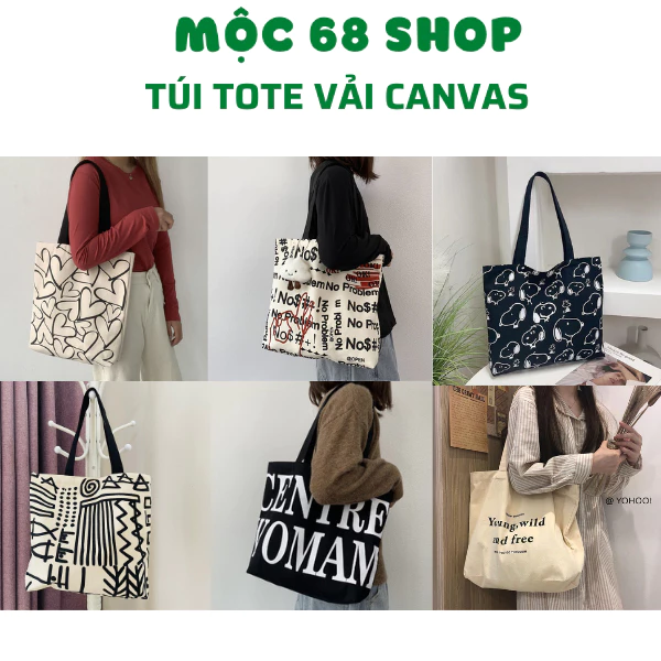 Túi tote vải canvas giá rẻ đeo chéo đi học phong cách hàn quốc - Mộc 68 Shop