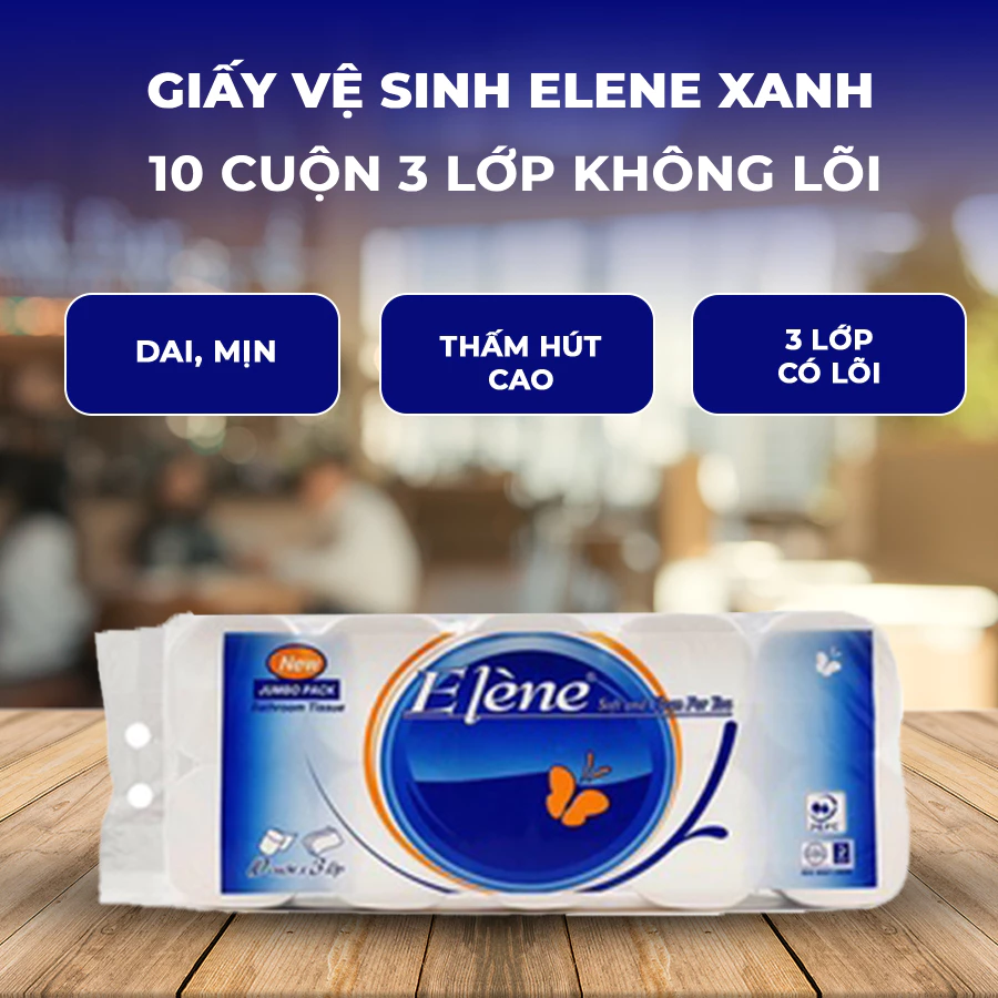 Free Ship - Bịch 10 Cuộn Giấy Vệ Sinh Elene Không Lõi, Giấy 3 Lớp - Bịch 1KG