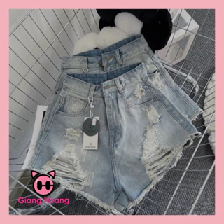 Quần short jean đùi nữ,quần bò rách chất cotton màu bụi siêu cá tính Gianghoangshop