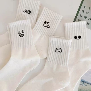 Set tất trắng cotton họa tiết icon mặt cười cute