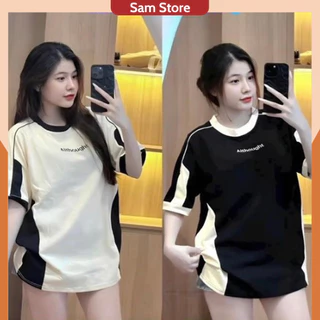 Áo thun nữ form rộng tay lỡ chất cotton mát mịn in chữ THOUGHT