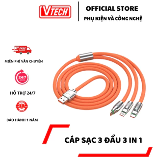 Cáp Sạc Nhanh 3 Trong 1 6A Đầy Đủ Cổng Tiện Ích, 3 Cổng  Bằng Silicone Và Hợp Kim Kẽm Cực Bền Và Chất Tốt