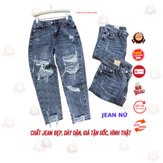 QUẦN JEAN NỮ BAGGY 9 TẤC RÁCH NHIỀU, quần bò nữ dáng lửng fome vừa, chất jean không giãn vải đứng dày dặn thời trang