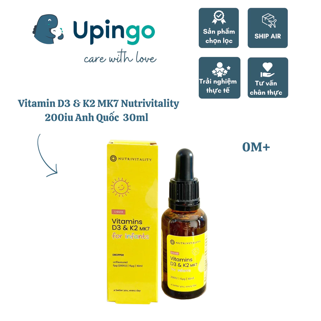 Vitamin D3k2 Nutrivitality Anh cho bé từ sơ sinh