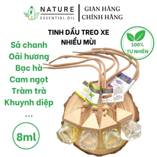 Tinh Dầu Treo Xe oto, Chai Tinh Dầu thơm phòng Tiệm Nature, sả chanh, quế, oải hương, xả chanh