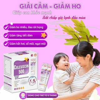 COLEUSCIN 500 hộp 20 gói/10ml - Siro ho giải cảm cúm, giảm ho, đờm an toàn cho bà bầu, trẻ sơ sinh