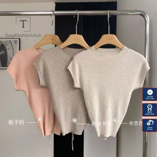 Áo Len Croptop Dệt Kim, Áo Tay Hến Cổ Tròn Thời Trang Mùa Hè Phong Cách Qccc Phug Hợp Nhiều Lứa Tuổi Tongkhominhanh