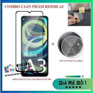 Combo Xiaomi Redmi A3 10A Redmi 10C Poco C40 - Kính cường lực full màn hình + dán bảo vệ camera chống trầy xước bụi bẩn