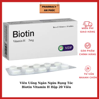 Viên uống ngừa rụng tóc Biotin 5mg Hộp 20 viên , Hỗ trợ giảm tình trạng tóc gãy rụng giúp tóc mọc nhanh, khỏe và dày hơn