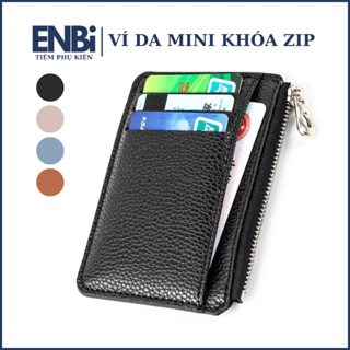 Ví Da Mini Đựng Thẻ ATM Nam Nữ 9 Ngăn Có Khóa Kéo Chất Liệu PU Leather