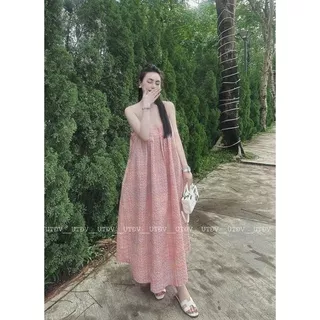 Váy kẻ hồng 2 dây dáng dài rộng