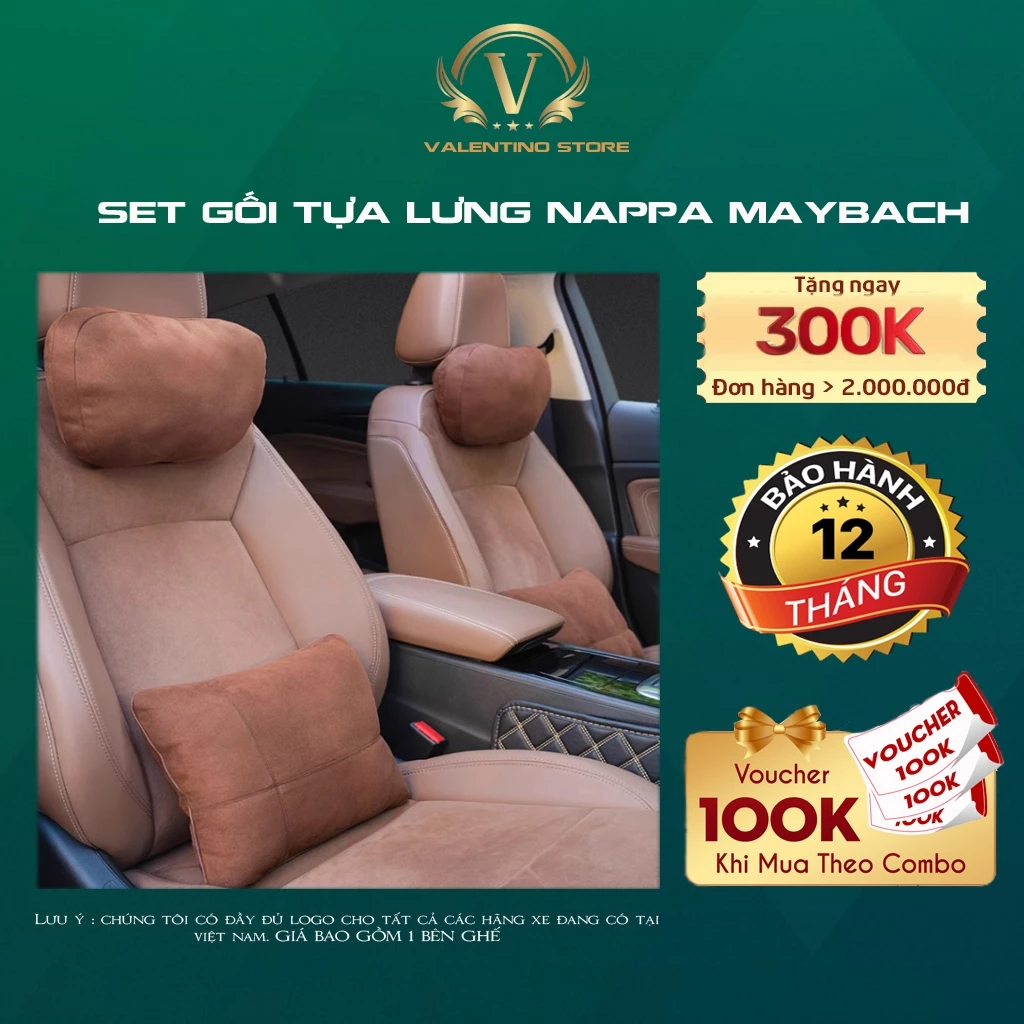 Gối tựa đầu,tựa lưng ô tô chất liệu vải da lộn kiểu dáng Maybach cao cấp chống đau cổ đau lưng, mỏi vai gáy trên xe hơi